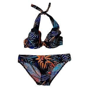 Figleaves tropical print bikini / 2 piece swimsuit Top-Size 32C Bottoms Size 12